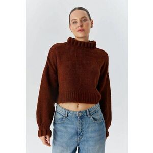 Pulover scurt - texturat - guler inalt - maro cafea - tricot - One Size imagine