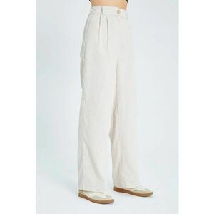 Pantaloni dama - talie inalta - picior drept - catifea - alb imagine