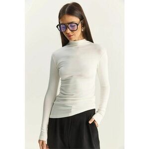 Bluza dama - mulata - guler pe gat - detalii volane - alb - jerseu imagine