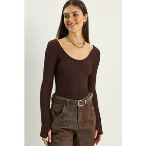 Bluza dama - Slim Fit - maneca lunga - maro inchis - jerseu imagine