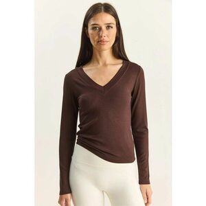 Bluza dama - cambrata - decolteu in V - maro mocha inchis - jerseu imagine