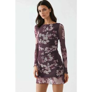 Rochie Mini Floral - Maneci Lungi - Mov - Jerseu imagine