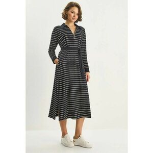 Rochie midi cu dungi - guler tip camasa - multicolor - jerseu imagine