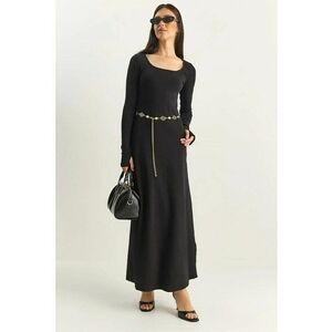 Rochie tricotata midi - neagra - jerseu imagine