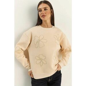 Hanorac dama - maneci lungi - guler rotund - bej natural - textil imagine