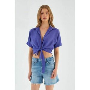 Camasa dama - scurta - slim fit - decolteu in V - mov - textil imagine