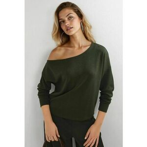 Hanorac femei - guler asimetric - croiala relaxata - verde padure - textil imagine