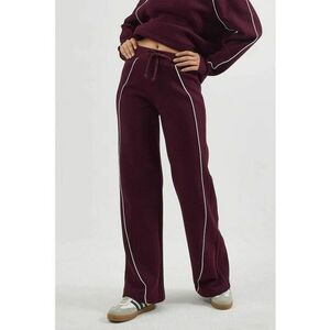 Pantaloni dama - trening cu picior larg - banda contrastanta - rosu burgundi - textil imagine