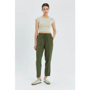 Pantaloni dama - cu talie inalta - snur - verde - textil imagine