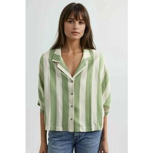 Camasa dama - cu dungi - croiala relaxata - alb-verde - textil imagine