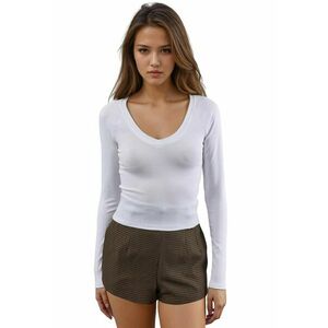 Bluza dama - mulata - maneca lunga - decolteu in V - alb - jerseu imagine