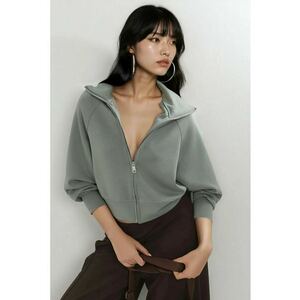 Hanorac dama - Verde salvie - textil - cu fermoar imagine