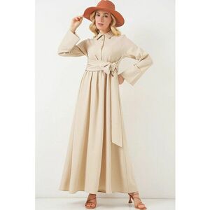 Rochie Maxi maneca lunga - bej - textil imagine