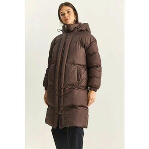 Geaca lunga - cu gluga - maneci lungi - maro inchis - textil imagine