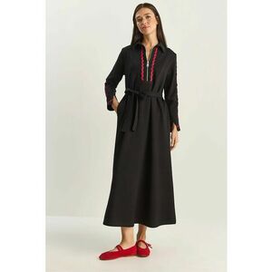 Rochie midi detalii contrastante - negru - textil imagine