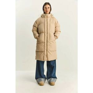 Geaca lunga pentru dama - cu gluga - maneci lungi - bej - textil imagine