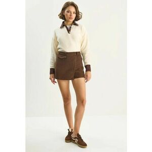 Pantaloni scurti dama - mini - talie inalta - maro - textil imagine