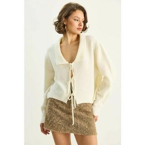Cardigan lung - oversized - decolteu in V - bej - tricot - One Size imagine