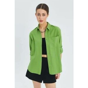 Camasa dama - camasa cu maneca lunga - buzunar - verde menta - textil imagine