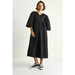 Rochie Midi - Decolteu in V - Negru - Textil imagine