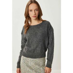 Pulover dama - Happiness Istanbul - tricotat - gri carbune - One Size imagine