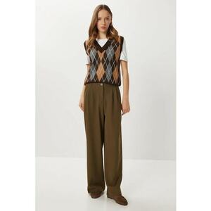 Pantaloni dama - Happiness Istanbul - Palazzo - cu buzunare - verde kaki - textil imagine