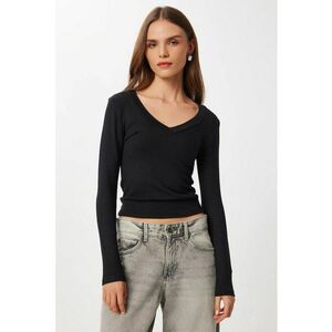 Bluza dama - Happiness Istanbul - slim fit - decolteu in V - negru - textil imagine