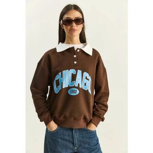 Hanorac dama - supradimensionat - imprimeu - maro mocha inchis - textil imagine