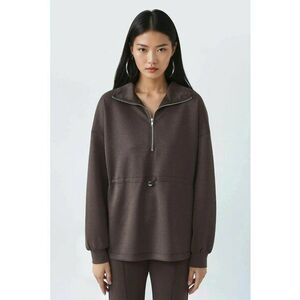 Hanorac femei - guler cu fermoar - talie ajustabila - maro cafeniu - textil imagine