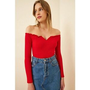 Bluza dama - Happiness Istanbul - texturata - cu volane - rosu - jerseu imagine