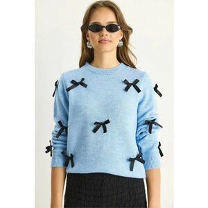 Pulover dama - cu guler elastic - albastru - tricot - imagine