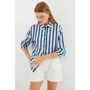 Camasa dama satin - maneca lunga - bleumarin/alb imagine