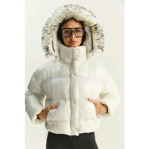 Geaca de puf matlasata cu gluga - alb - textil imagine