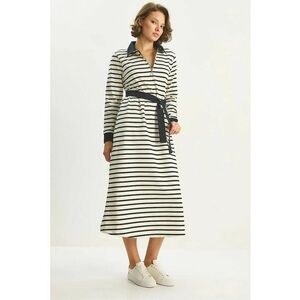 Rochie midi - dungi - alb - negru - jerseu imagine