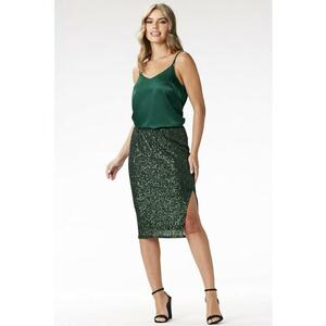 Fusta midi - paiete - verde sticla - poliester/elastan imagine