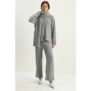 Set tricotat din doua piese - nervuri supradimensionate - gri - tricot - imagine