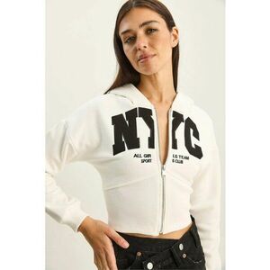 Hanorac dama cardigan scurt cu gluga - imprimeu - alb - jerseu imagine