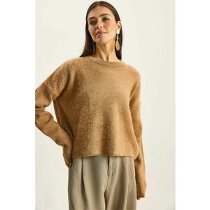 Pulover dama - tricotat - guler gros - maro camel - imagine