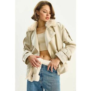 dama HiCCUP - trenci cu guler din blana artificiala - bej - textil imagine