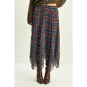 Fusta midi - captusita - carouri - maro cafeniu - textil imagine