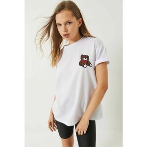 Tricou dama - HiCCUP - supradimensionat - guler rotund - broderie - alb - jerseu imagine