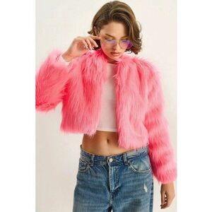Palton scurt - HiCCUP - blana artificiala - roz aprins - fleece imagine