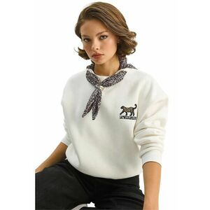 Hanorac dama cu broderie la gat - imprimeu leopard - alb - textil - imagine
