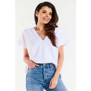 Bluza Dama - Awama - Material Bumbac - Stil Casual - Uni - Croi Regular - Fara Inchidere - Maneci Scurte - Decolteu In V - Fara Buzunare - One Size - Alb imagine