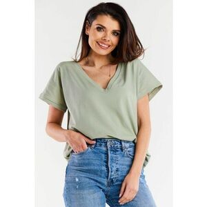 Bluza Dama - Awama - Material Bumbac - Stil Zilnic - Uni - Croi Regular - Fara Inchidere - Maneci Scurte - Decolteu In Forma De V - Fara Buzunare - One Size - Menta imagine