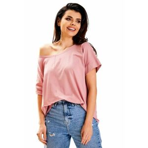 Bluza Dama - Awama - Material Bumbac - Stil Zilnic - Uni - Croi Regular - Fara Inchidere - Maneca Medie - Decolteu In Forma De Barca - Fara Buzunare - One Size - Roz imagine