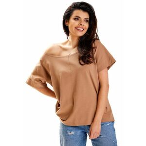 Bluza Dama - Awama - Material Bumbac - Stil Casual - Croi Regular - Fara Inchidere - Maneca Medie - Decolteu Tip Barca - Fara Buzunare - One Size - Bej imagine