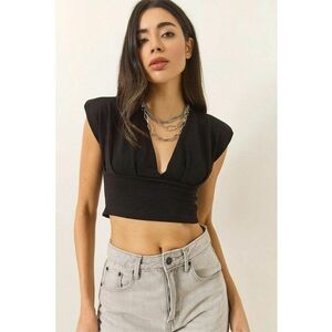 Bluza Crop HiCCUP - Slim Fit - decolteu in V - negru - jerseu imagine
