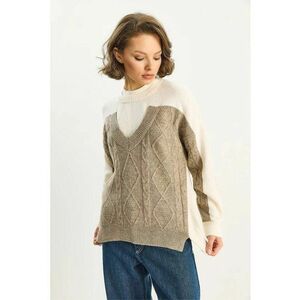 Pulovere - Femei - Pulover tricotat cu guler rotund si maneca lunga LUCCI - model Argyle - natural - imagine