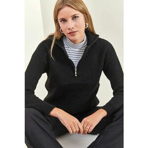Pulover dama - supradimensionat - tricotat - negru - cu guler cu fermoar - imagine